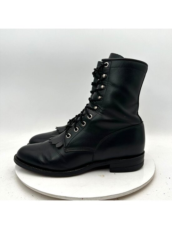 Justin Men Size 8E Black Leather Kiltie Fringe Lace Up Cowgirl Packer Boot main image 4